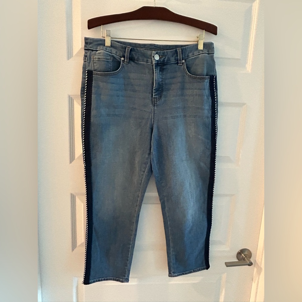 Chico's Light Blue Denim Ankle Jeans with Navy Side Stripe